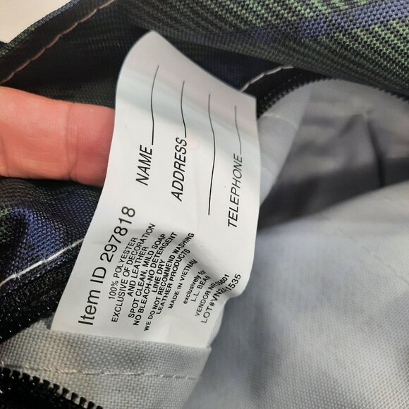 LL Bean Mini Tote Bag Green Blue Nylon Plaid Everyday Lightweight 297818 - Picture 10 of 10